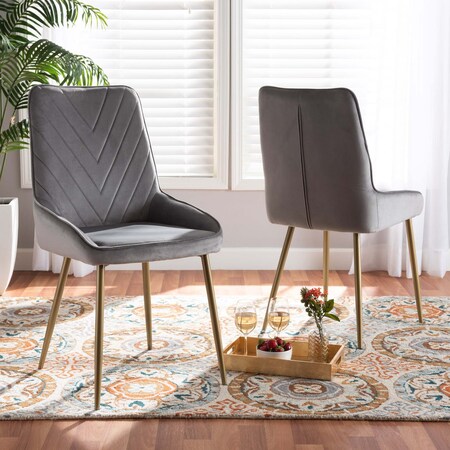 Baxton Studio Priscilla Glam and Luxe Grey Velvet Upholstered and Gold Finished Metal Dining Chair Set(2PC) PR 191-2PC-11787-ZORO